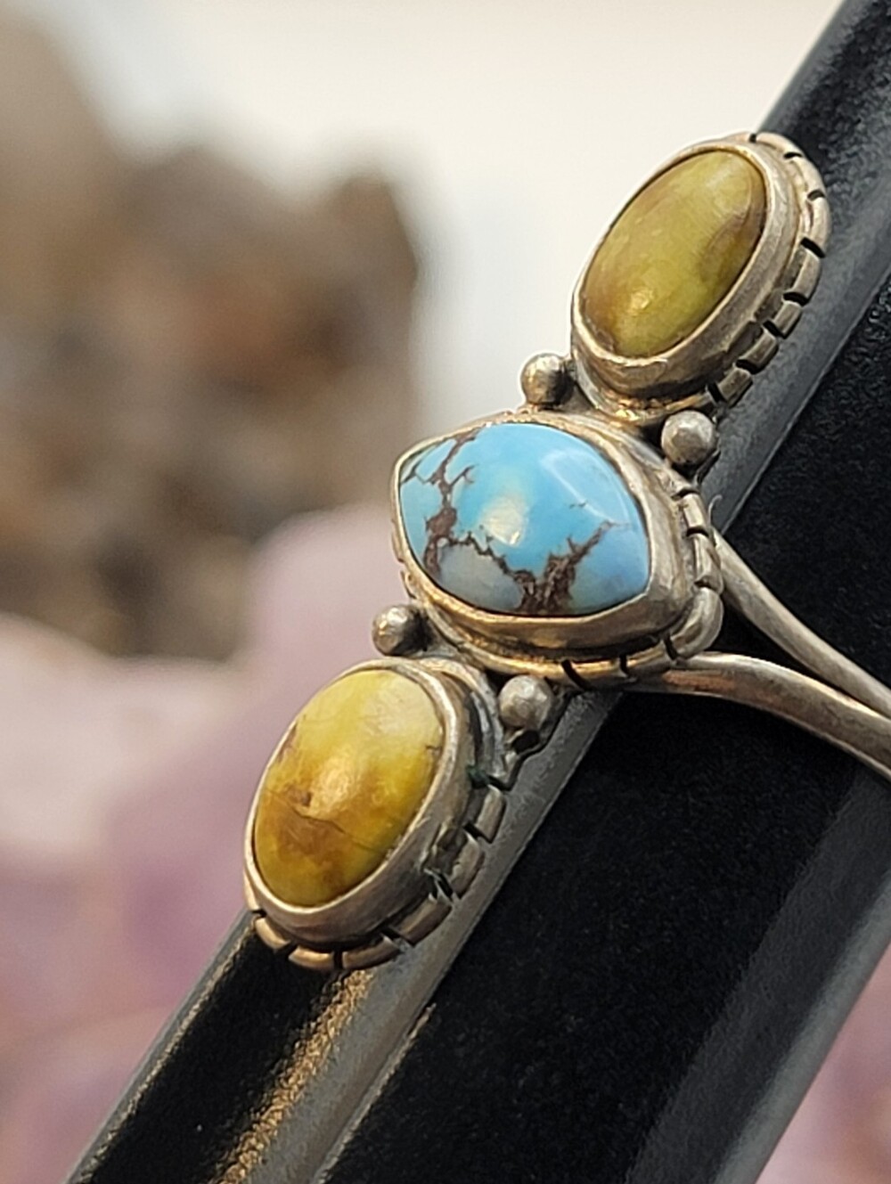 Sterling Brushed Silver Golden Hill & Palomino Turquoise Ring | Size 7 Statement